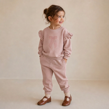 Organic Fleece Ruffle Sleeve Sweatshirt - Bow