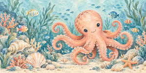 Watercolor Friendly Octopus Ocean Wall Mural, image 3