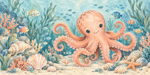 Watercolor Friendly Octopus Ocean Wall Mural, image 3