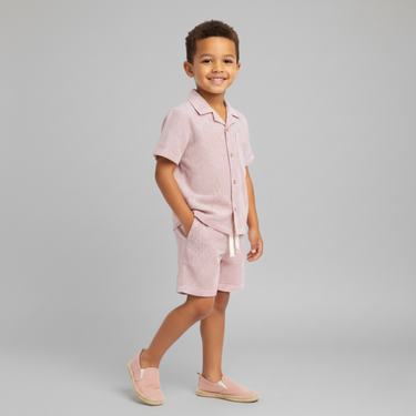 Organic Shirt & Shorts Set - Coral Stripes