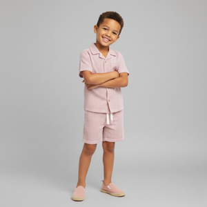 Organic Shirt & Shorts Set - Coral Stripes