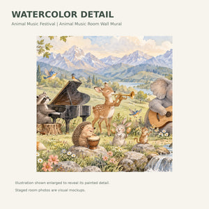 Watercolor Animal Music Festival Wall Mural, image 4