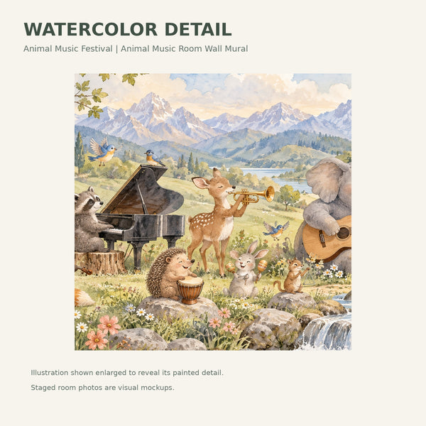 Watercolor Animal Music Festival Wall Mural, image 4