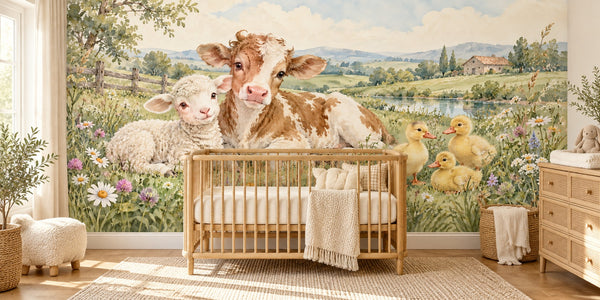 Watercolor Farm Friends Wall Mural, image 1