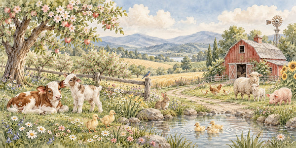Watercolor Peaceful Farm Wall Mural, image 3