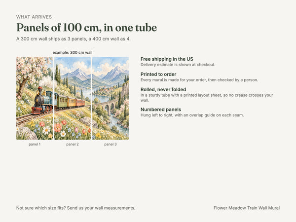 Watercolor Flower Meadow Train Wall Mural, image 8