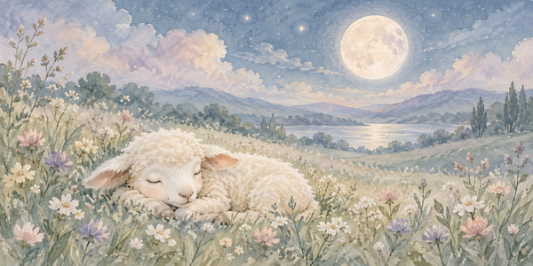 Watercolor Meadow Lamb Wall Mural, image 3