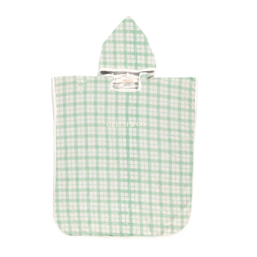 Organic cotton bathing towel poncho in fern plaid for babies, perfect for post-bath comfort and warmth.