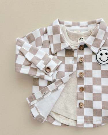 Cotton Shacket | Smiley Checkered Latte - MOOGCO Baby
