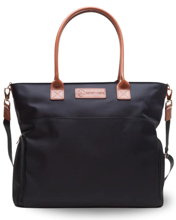 Sarah Wells Abby Breast Pump Tote – Real Leather Straps – Insulated Pockets, Laptop Storage & Easy-Clean Interior