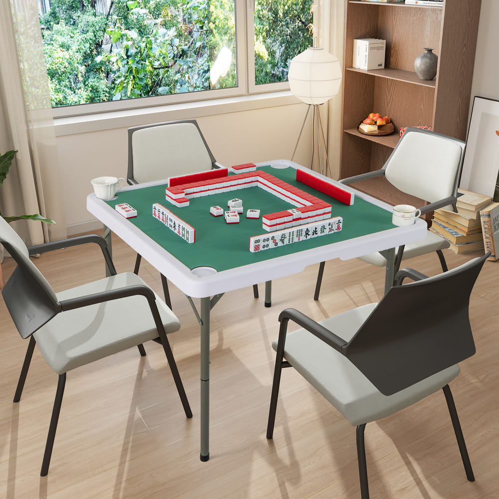35 Inch 4 Player Game Card Folding Mahjong Table with Cup Holders