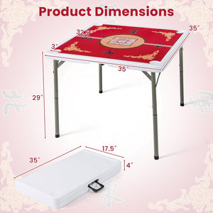 35 Inch 4 Player Game Card Folding Mahjong Table with Cup Holders