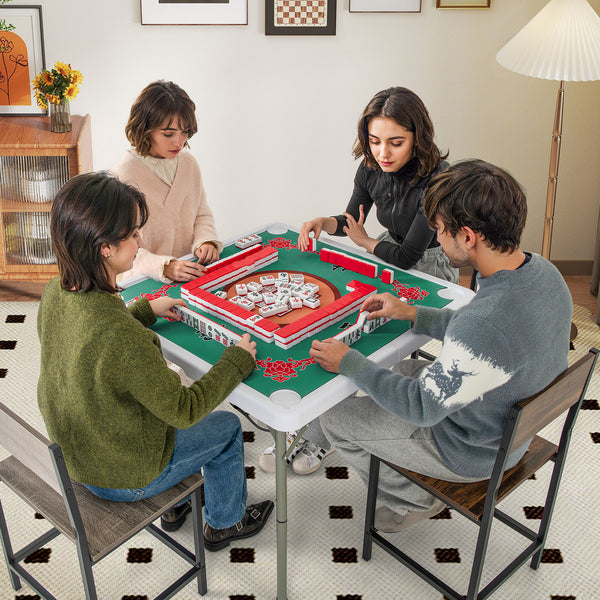 35 Inch 4 Player Game Card Folding Mahjong Table with Cup Holders