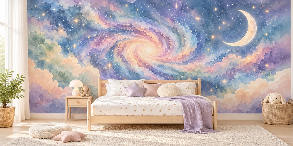 Watercolor Pastel Galaxy Wall Mural, image 1