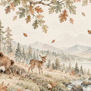 Sleeping Bear Oak kids rug, close up of the watercolor artwork