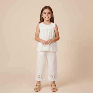 Organic Eyelet Top And Pant Set - Ivory Eyelet