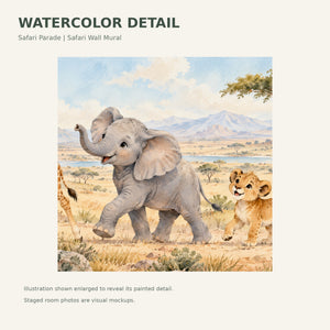Watercolor Safari Parade Wall Mural, image 4
