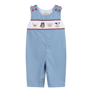 Blue Farm Animals Smocked Overalls