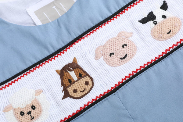 Blue Farm Animals Smocked Overalls