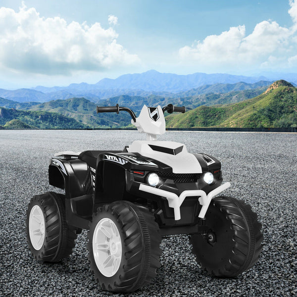 12V Kids Ride-On ATV with LED lights, treaded tires, and a fun design for outdoor adventures.