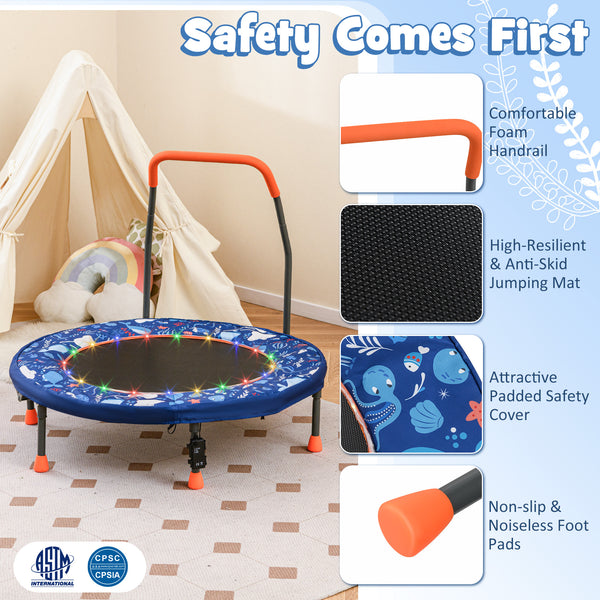 Mini Trampoline Folding Small Rebounder for Kids with Lights