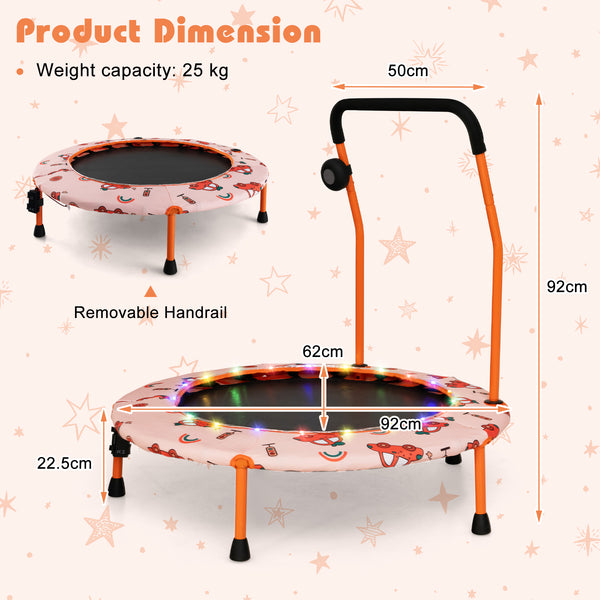 36 Inch Mini Trampoline with Colorful LED Lights and Bluetooth Speaker