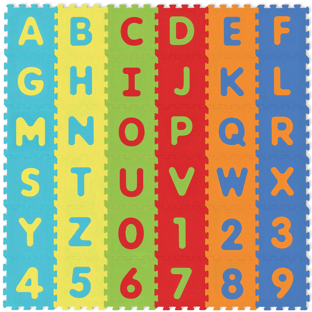 36-piece interlocking baby puzzle floor tiles featuring educational alphabet for kids' play and learning.