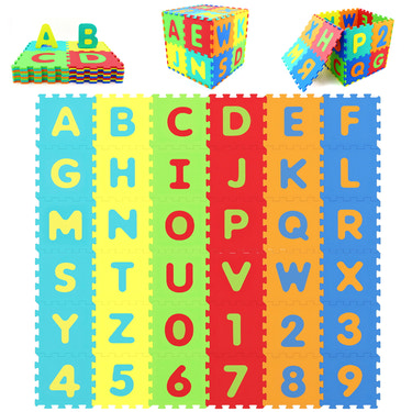 36-Piece Interlocking Baby Puzzle Floor Tiles with Educational Alphabet