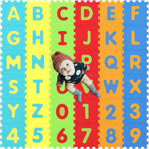 36-Piece Interlocking Baby Puzzle Floor Tiles with Educational Alphabet