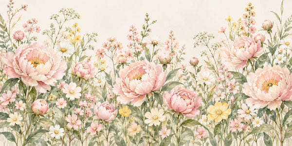Watercolor Peony Garden Wall Mural, image 2