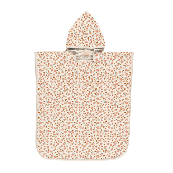 Organic cotton bathing towel poncho for babies in Sunset Meadow design, perfect for cozy post-bath moments.