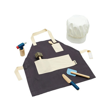 "Colorful baby chef set for imaginative pretend play, featuring utensils and a chef hat."