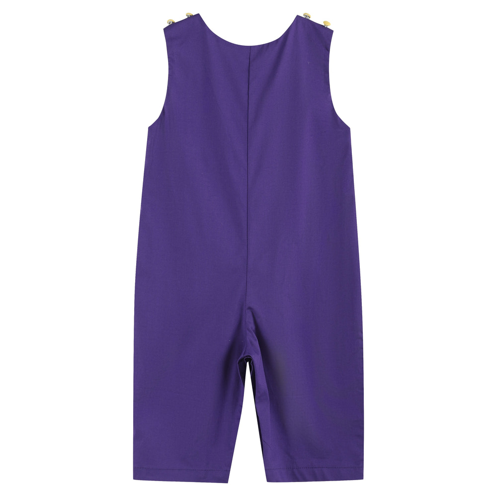 Purple and Gold Football and Tiger Smocked Overalls - MOOGCO Baby