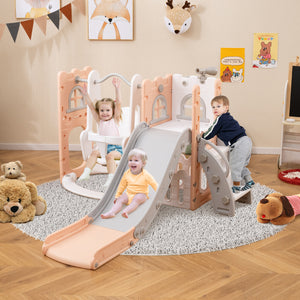 7-in-1 Toddler Swing and Slide Set L-shaped with Ladder and Basketball Hoop