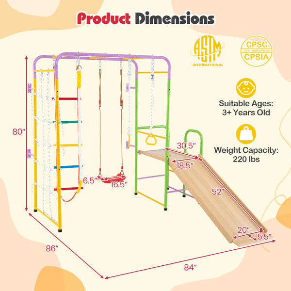 Metal Indoor Jungle Gym 8-in-1 Climbing Playset with Monkey Bars