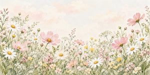 Watercolor Cosmos and Daisy Meadow Wall Mural, image 2