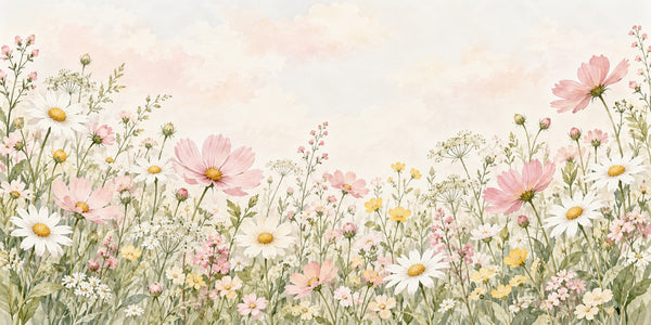 Watercolor Cosmos and Daisy Meadow Wall Mural, image 2