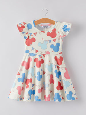 4th of july Cartoon Flag Print Girls Dress