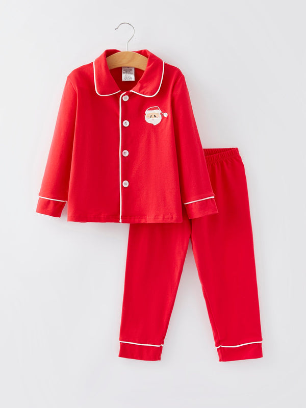 Christmas red boys' Santa Claus embroidered pajamas for festive holiday sleepwear.