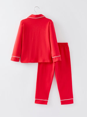 Christmas red boys' Santa Claus embroidered pajamas, angle view, perfect for festive holiday sleepwear.