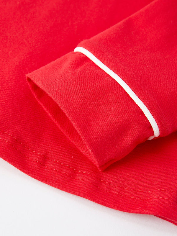 Christmas red boys' Santa Claus embroidered pajamas, angle view 4, perfect for festive holiday sleepwear.