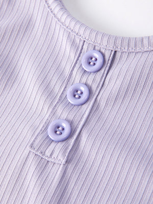 Purple girls' top with bow and floral print bell bottom pants set, stylish outfit for toddlers.