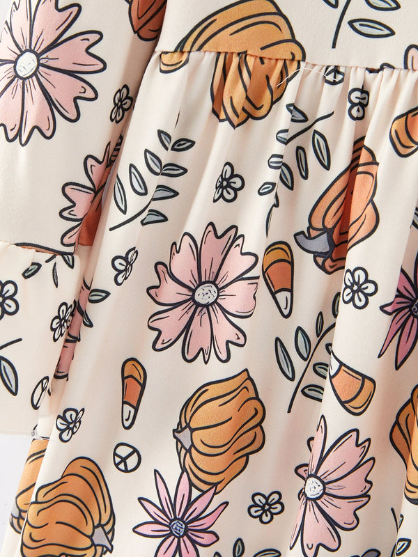 Thanksgiving Pumpkin Print Girls Dress