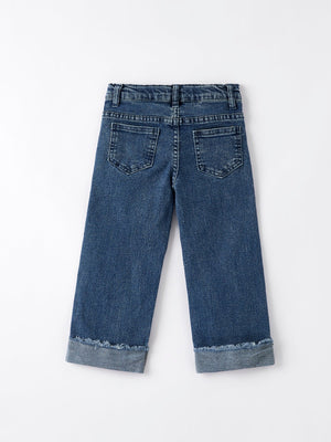 4th of july Stylish Star Shaped Distressed Button Jeans