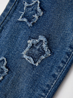 4th of july Stylish Star Shaped Distressed Button Jeans