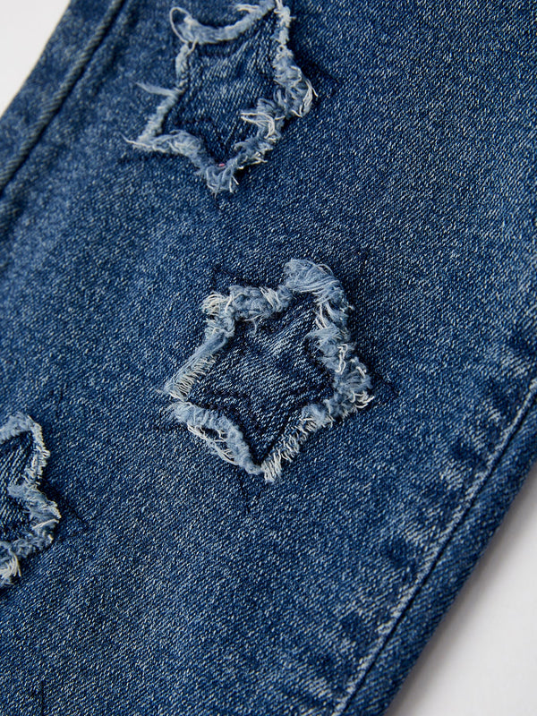 4th of july Stylish Star Shaped Distressed Button Jeans