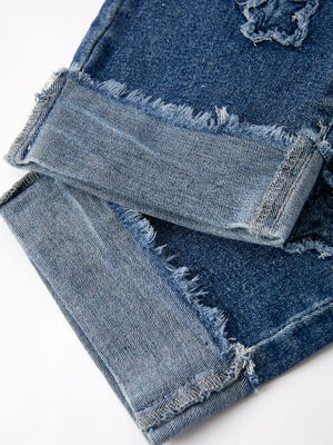 4th of july Stylish Star Shaped Distressed Button Jeans