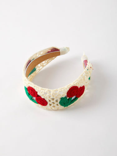 Sweet Cherry Crochet Headband for babies, stylish and comfortable accessory for little ones.
