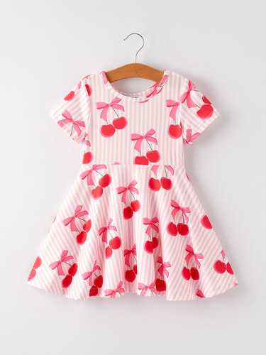 Summer Cherry Stripe Girls' Dress