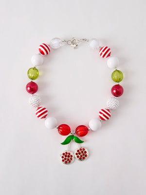 Cute vintage cherry pendant necklace for babies, perfect accessory for seasonal wear.